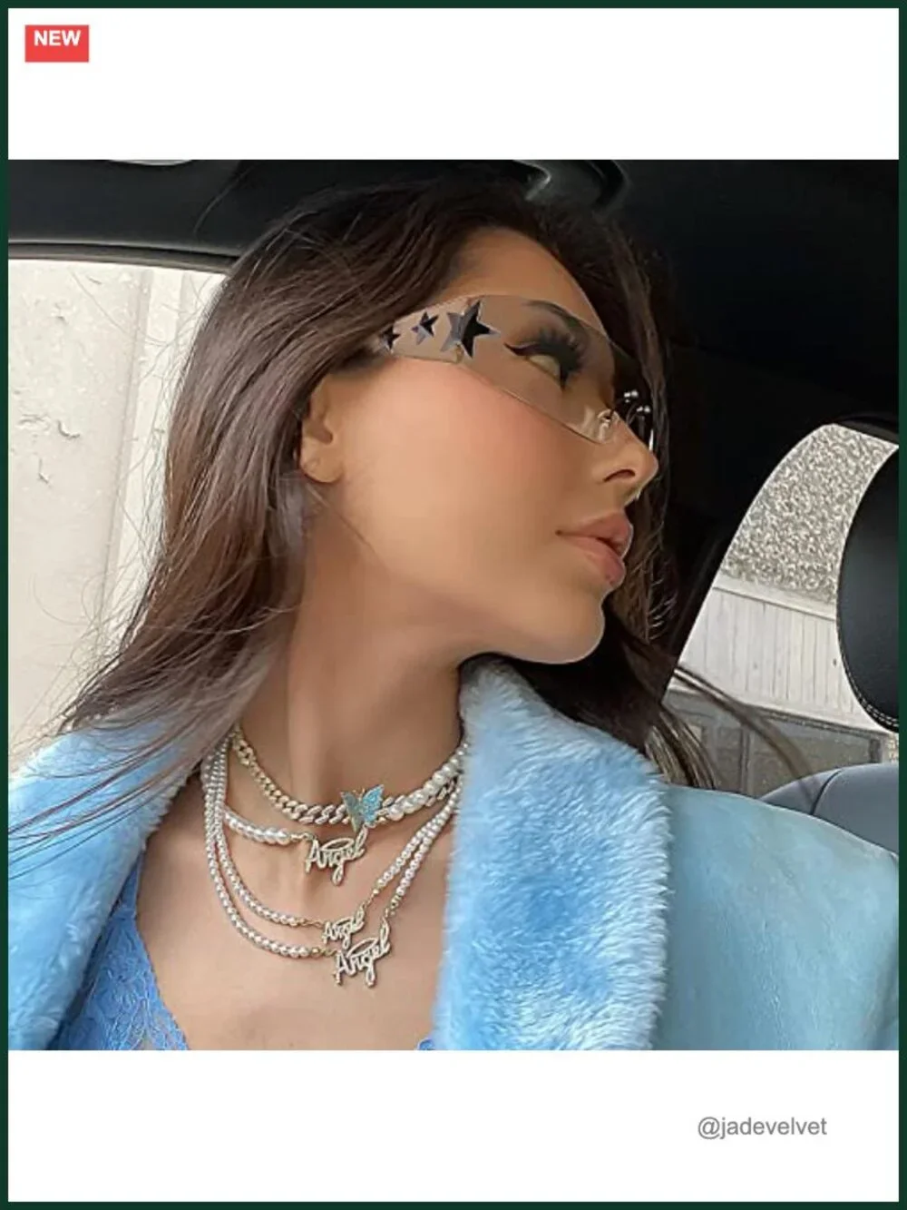 Rimless Wrap Around Sunglasses Y2K Star Shield Shades UV400